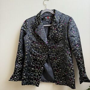 REDD Jeans Jacket Women's Black Floral Iridescent Sequins Y2K Vtg Size   6